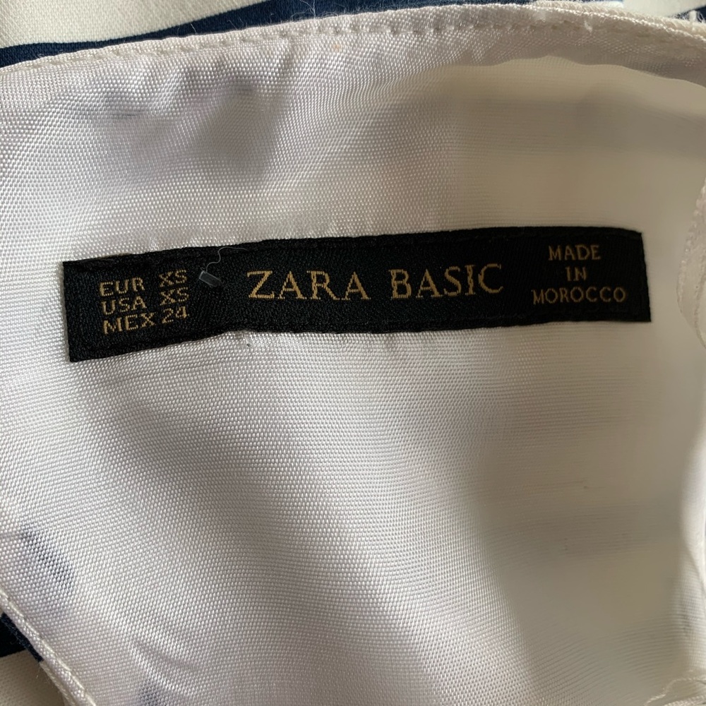 ZARA White Blue Striped Pleated Cutout Mini Dress - Picture 5 of 7